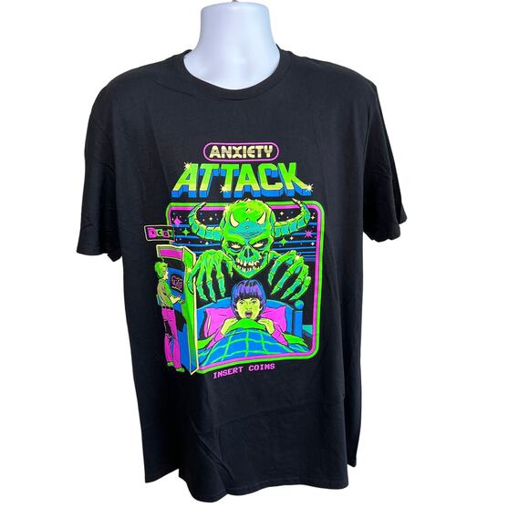 Urban Outfitters Steven Rhodes Anxiety Attack T-Shirt Black‎ Mens Size L NWOT - Picture 1 of 5
